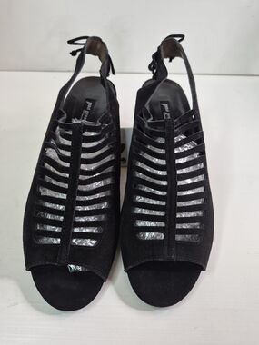 Paul Green Black Strappy Peep-Toe Slingback Heels